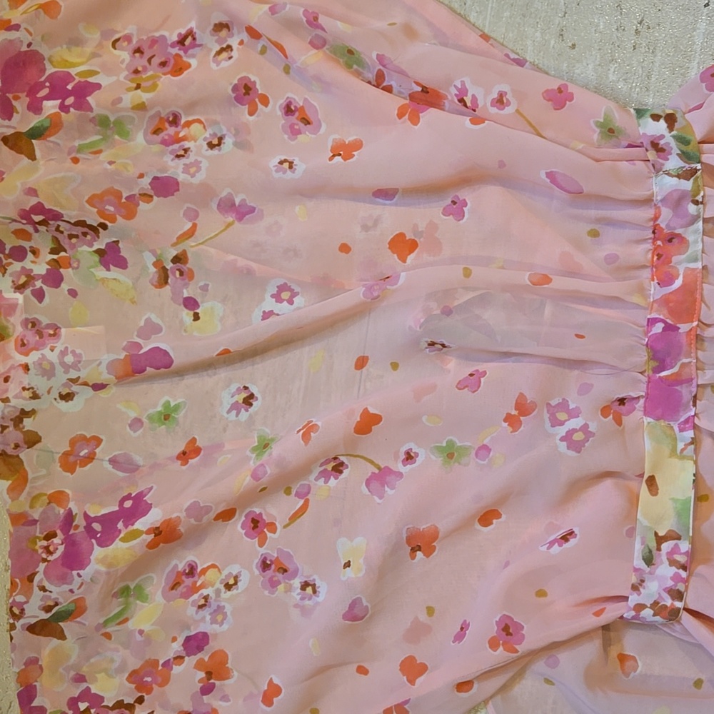 Oscar de la Renta Pink Label Sheer Pink Floral Tie Waist Tunic Dress/Robe - Picture 10 of 11